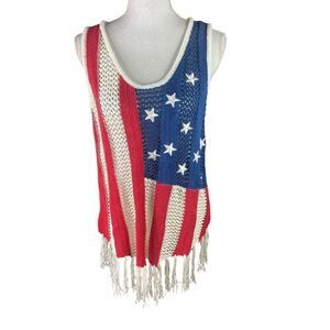 Cloud Chaser Womens Blue White USA Logo Crochet Tank Top XL